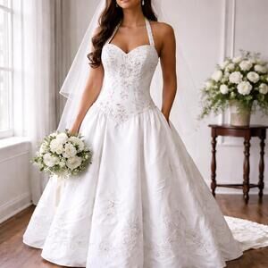 Elegant White Halter Wedding Dress